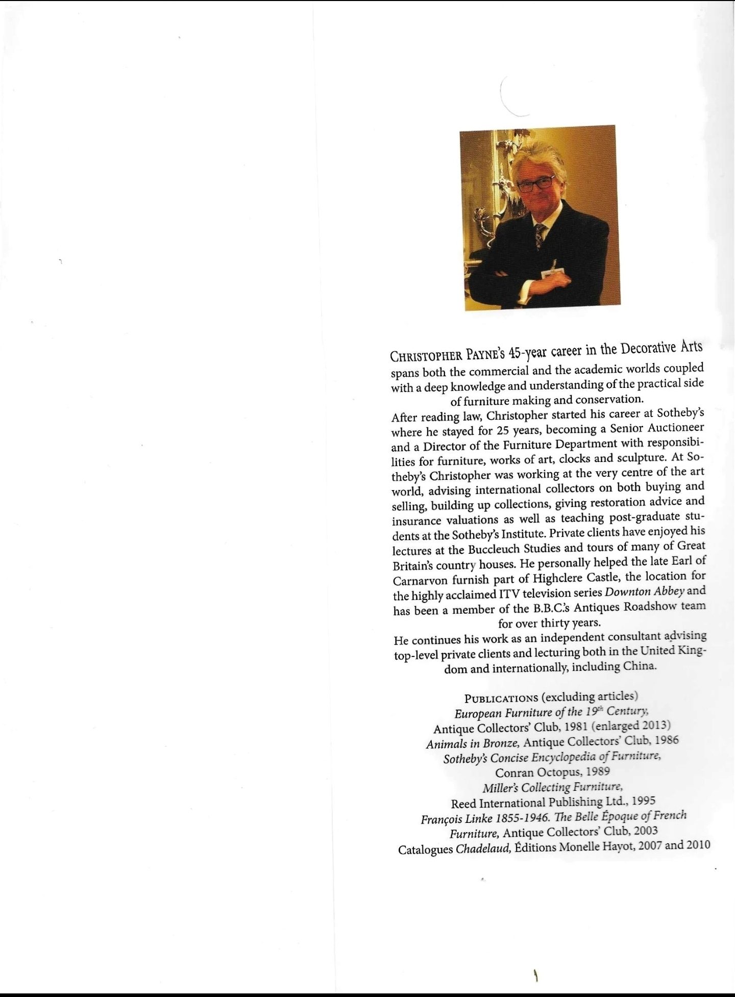Christopher Payne — 45-year career in the Decorative Arts, Senior Auctioneer at Sotheby's, BBC Antiques Roadshow