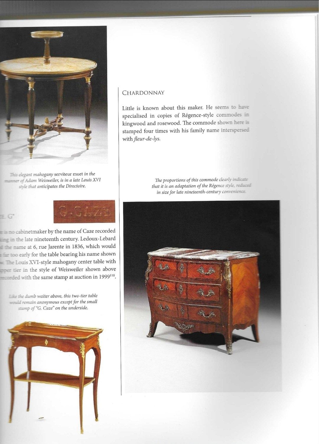 Page 281 from Paris Furniture by Christopher Payne — the Chardonnay entry documenting a comparable commode with four stamps and fleur-de-lys